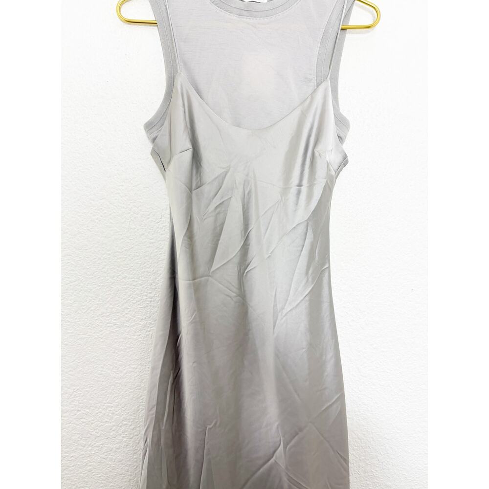 NWT Zara Silver Satin Layered Slip Maxi Dress Size Medium Quiet Luxury 3039/002 - Picture 9 of 15